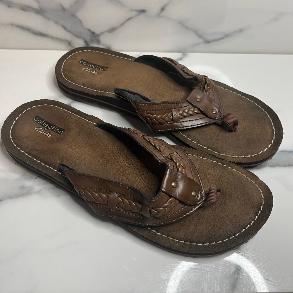 Collection by Clarks Women's Brown Fenner Nerice Braided Thong Flip Flop Sz 11